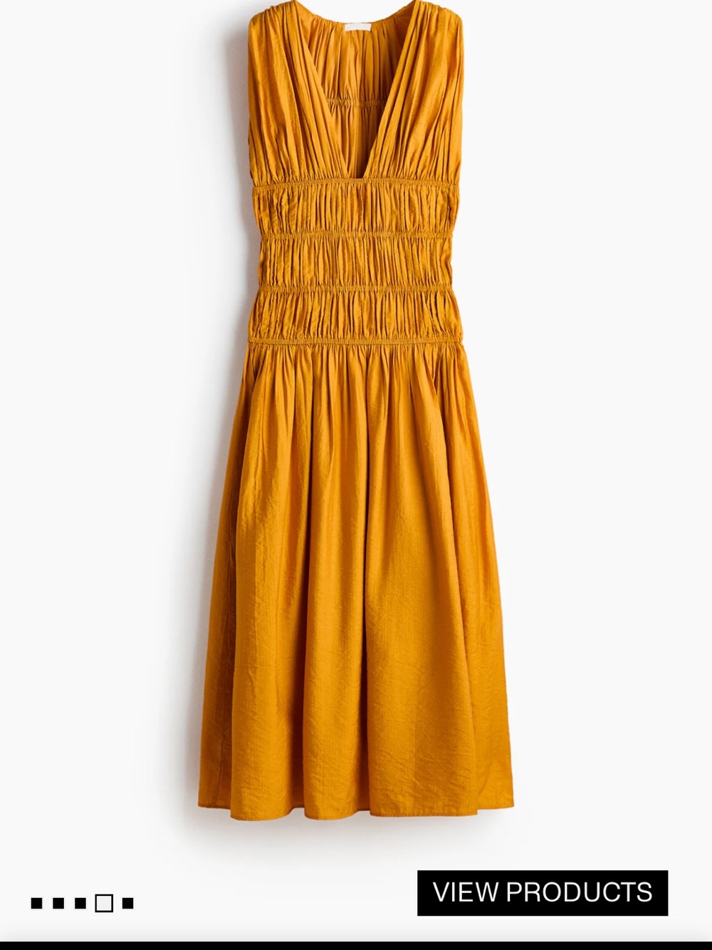 H&M Mustard Smocked V‑Neck Midi Dress